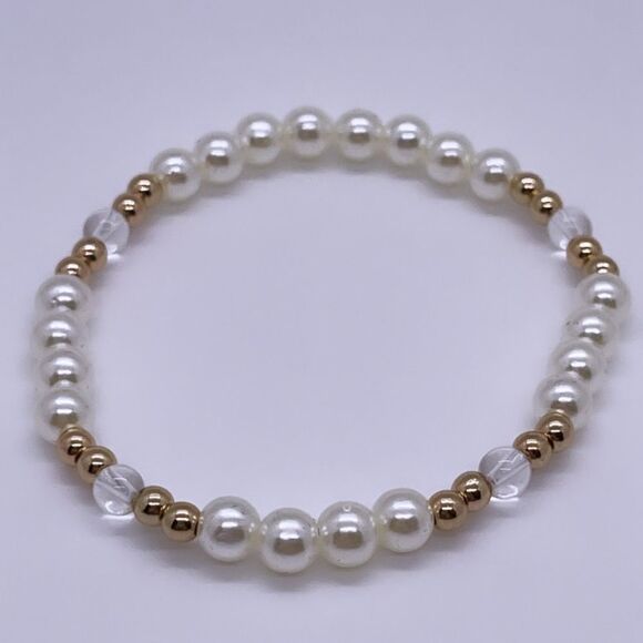 NWT Wool + Pepper Co. Clear & Gold Beaded Bracelet - Picture 2 of 4